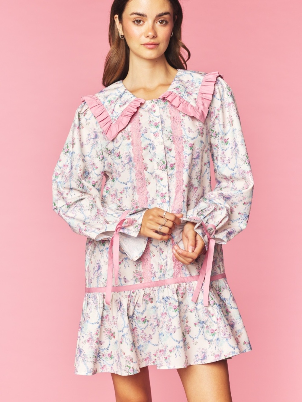 Rareraw Ruffle Collar Drop Waist Floral Dress
